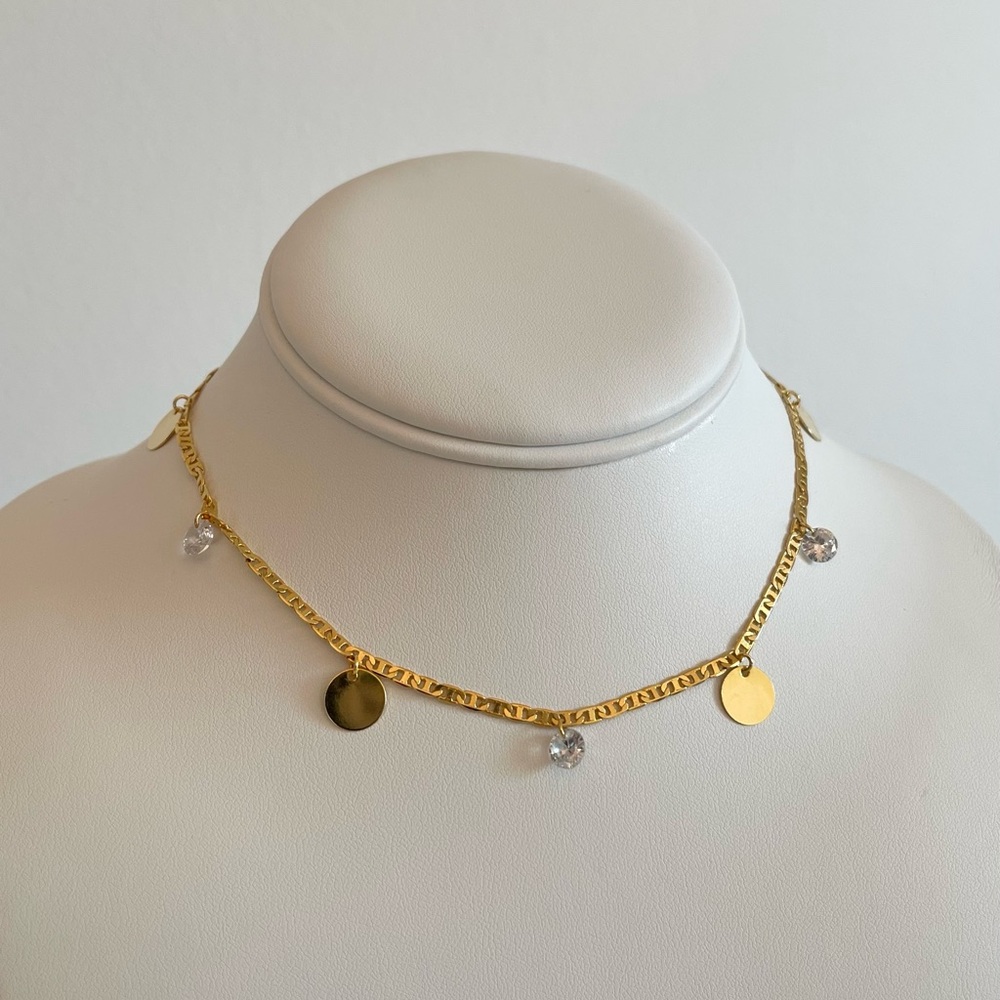 18K Gold Plated Choker Necklace With Crystals